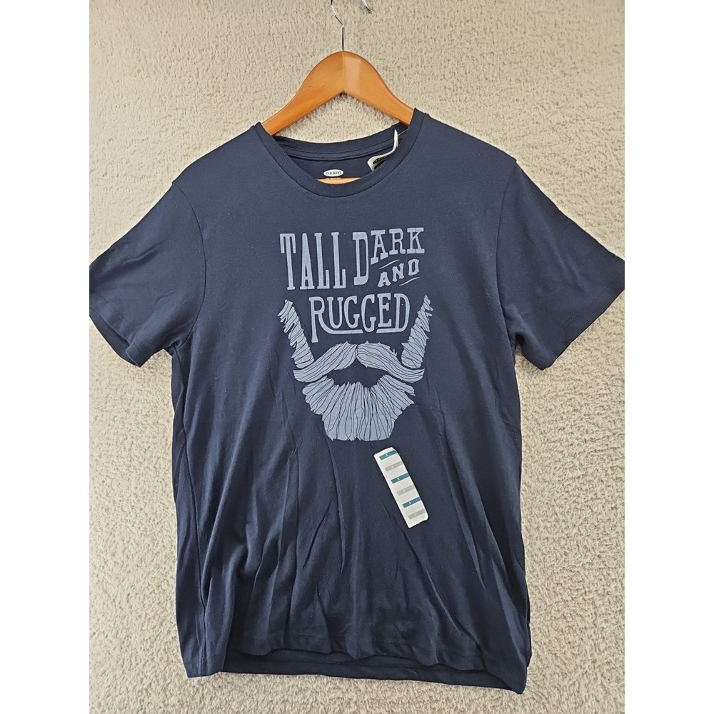 Old Navy Mens Small Shirt Blue graphic Tall Dark And Rugged Beard New W Tag